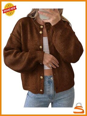 Oversized Chunky Knit Cardigan Lantern Sleeve Button Front Fall Sweater
